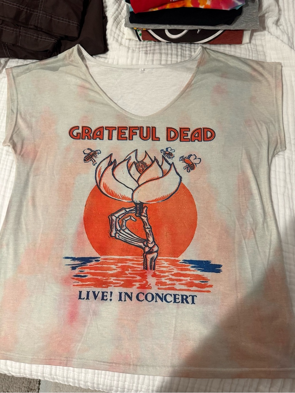 Grateful Dead White Tee with Orange and Blue Graphic